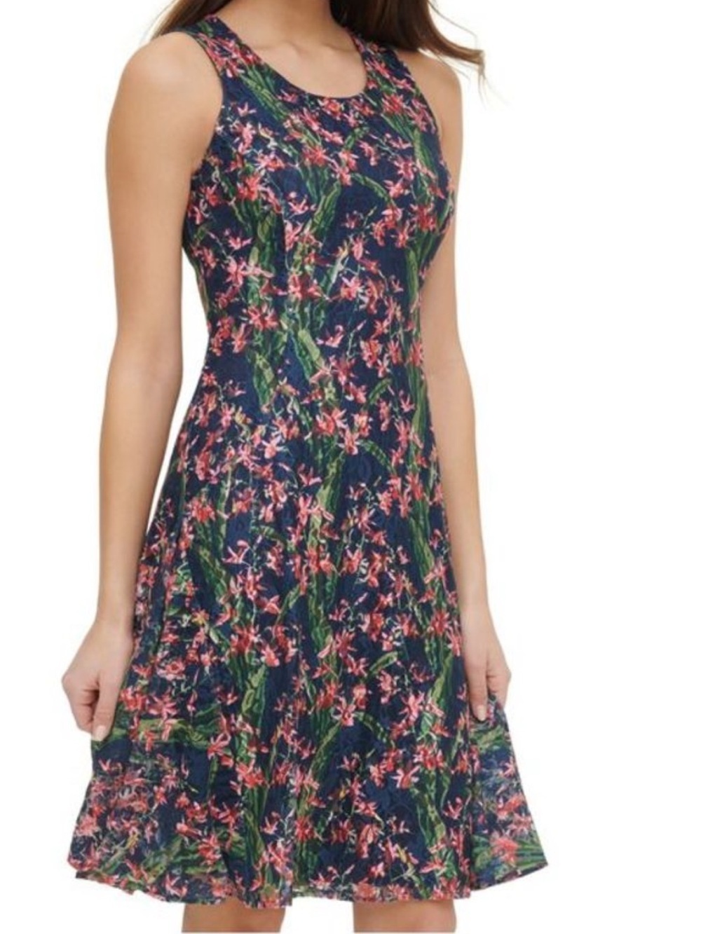 Tommy Hilfiger Black Floral Lace Fit & Flare Dress Women’s Size 8 Sleeveless